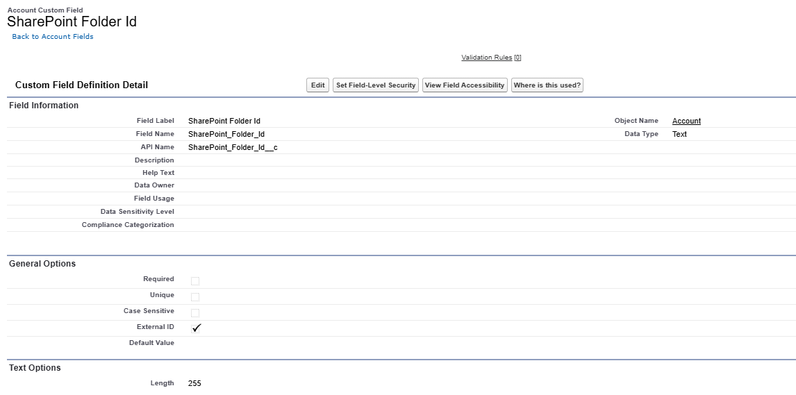 SharePoint Folder Id-veld in Salesforce